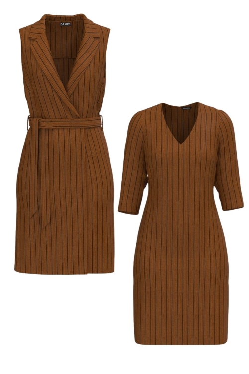 Set dama maro - Vesta lunga si rochie dreapta cu decolteu in V