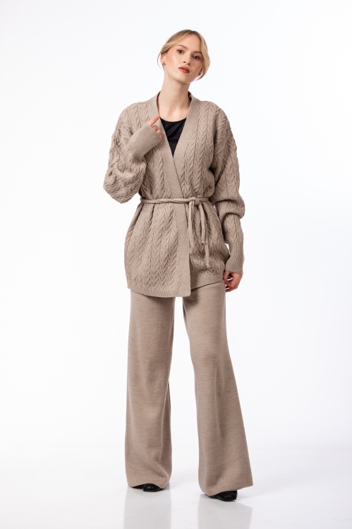 Set dama pantalon drept si cardigan cu maneca lunga