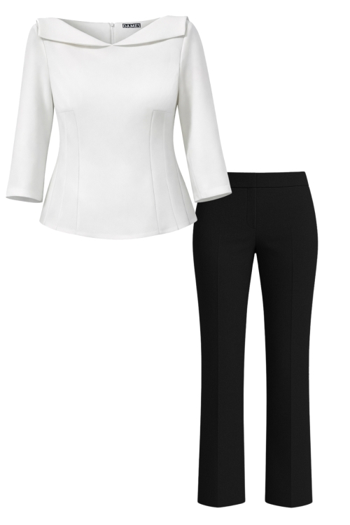 Set dama premium bluza alba si pantalon drept negru
