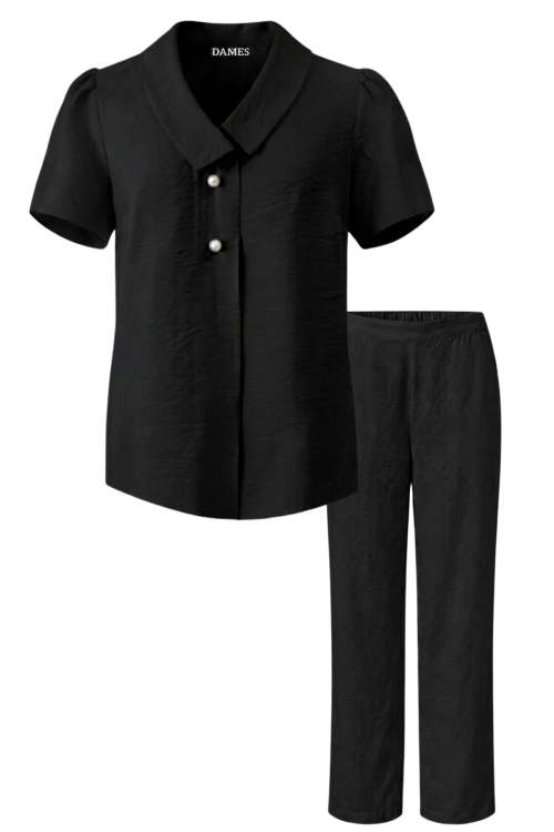 Set din vascoza pantalon drept si bluza negru