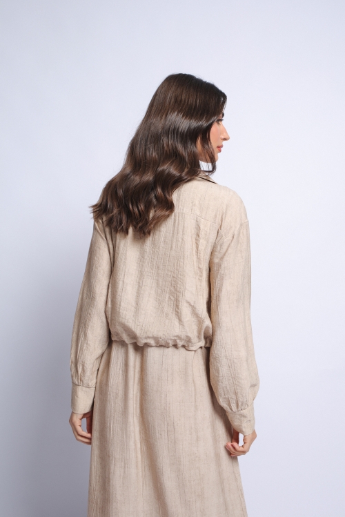 Set rochie lunga bej fara maneci si jacheta din rayon - Img 6