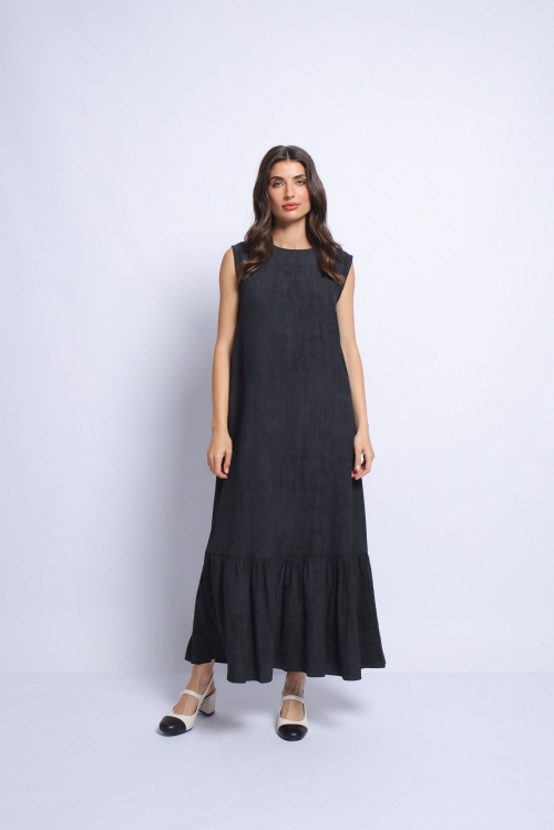Set rochie lunga neagra fara maneci si jacheta din rayon - Img 6