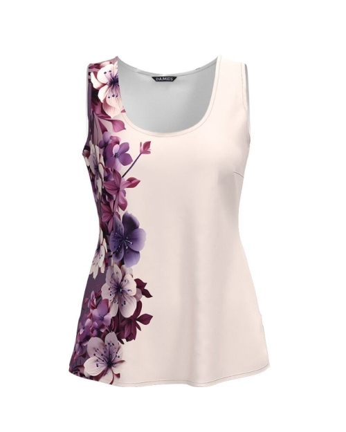 Top casual bej imprimat cu model floral