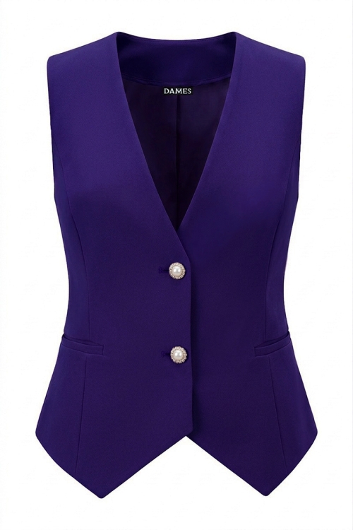 Vesta de dama violet eleganta cambrata cu buzunare