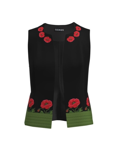 Vesta neagra imprimata cu model floral Maci CMD1973