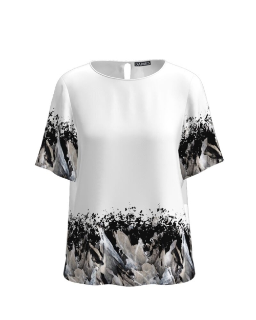 Bluza alba cu maneca scurta imprimata abstract CMD1266
