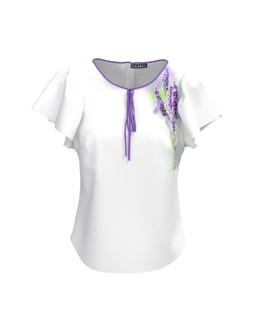 Bluza alba cu maneca scurta imprimata Lavanda CMD2874
