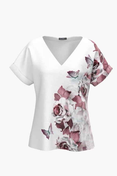 Bluza alba cu print floral CMD561 - Img 2