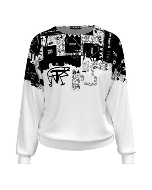 Bluza alba tip hanorac din catifea cu imprimeu abstract CMD1404