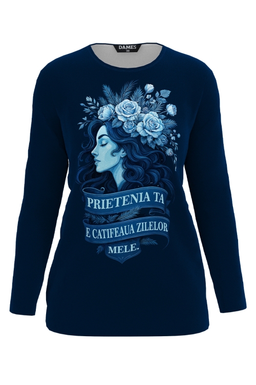 Bluza bleumarin din catifea cu mesaj pentru Prietena