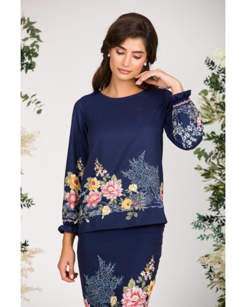 Bluza bleumarin imprimata cu model floral CMD3178 - Img 1