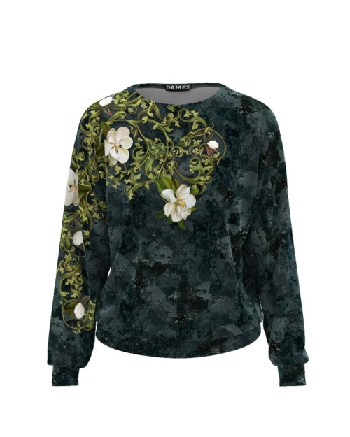 Bluza cu print floral tip hanorac din catifea CMD500 - Img 1