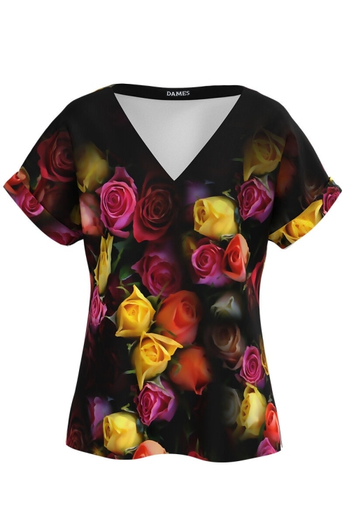 Bluza de vara cu maneca raglan imprimata Trandafiri CMD4060 - Img 2