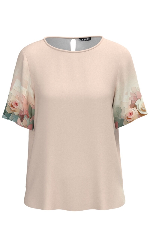 Bluza de vara cu maneca scurta imprimata trandafiri SS24 - Img 2