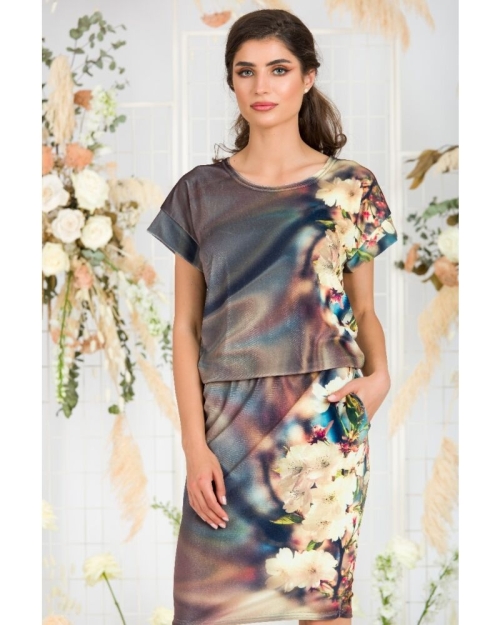 Bluza din catifea cu imprimeu digital si maneca scurta CMD655 - Img 1