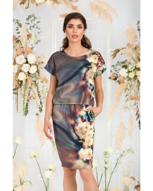 Bluza din catifea cu imprimeu digital si maneca scurta CMD655 - Img 4