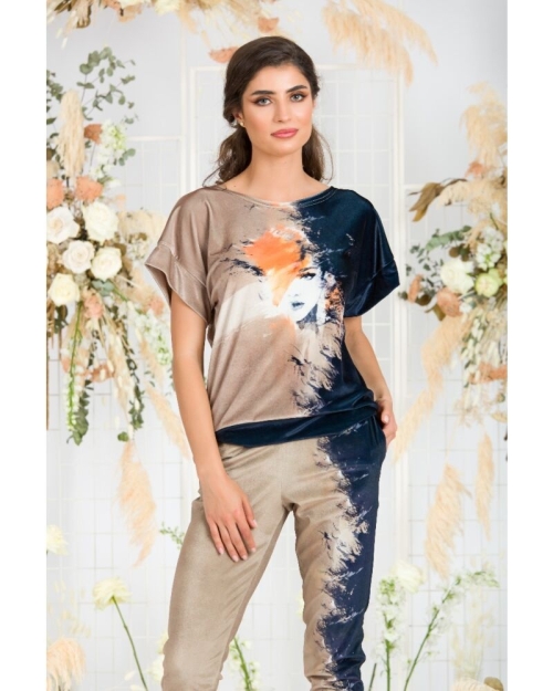 Bluza din catifea cu imprimeu digital si maneca scurta CMD674 - Img 1