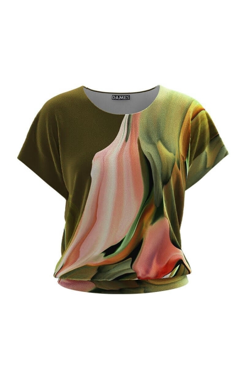 Bluza din catifea cu maneca scurta si imprimeu abstract CMD688 - Img 2