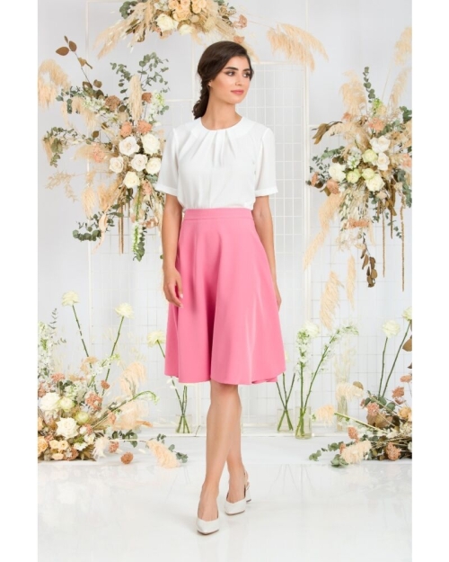 Bluza eleganta alba din vascoza cu plii CMD839