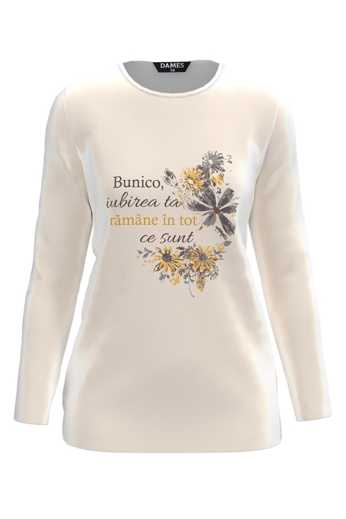 Bluza galbena din catifea cu mesaj pentru Bunica