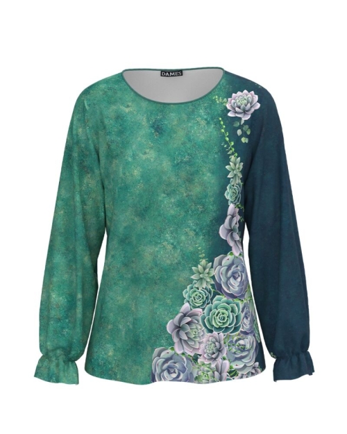 Bluza in nuante de verde imprimata cu model floral CMD4034