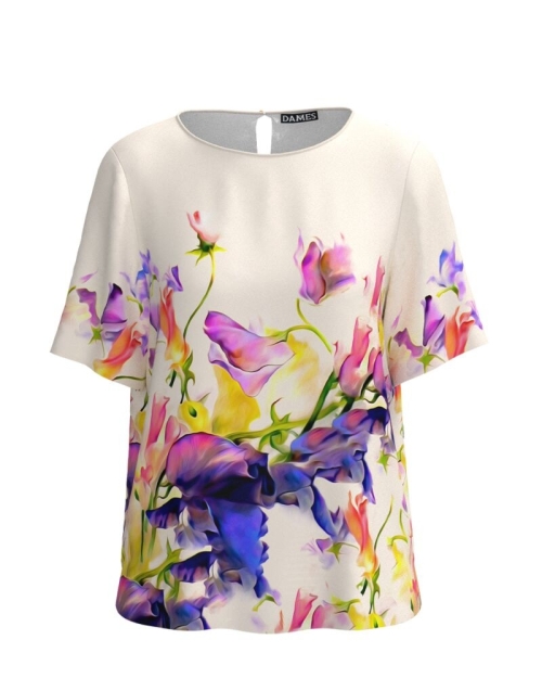 Bluza ivory cu maneca scurta imprimata multicolor CMD4765 - Img 1