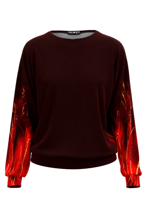 Bluza maro tip hanorac din catifea cu imprimeu abstract