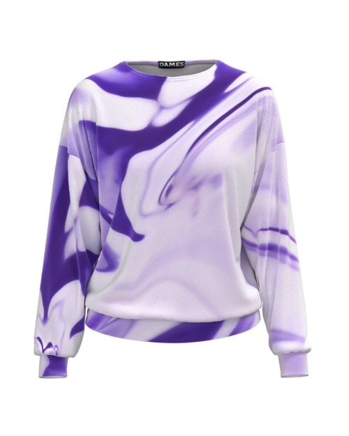 Bluza mov tip hanorac din catifea cu imprimeu abstract CMD1739