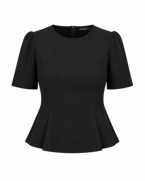 Bluza neagra eleganta cu maneca scurta si croiala cambrata