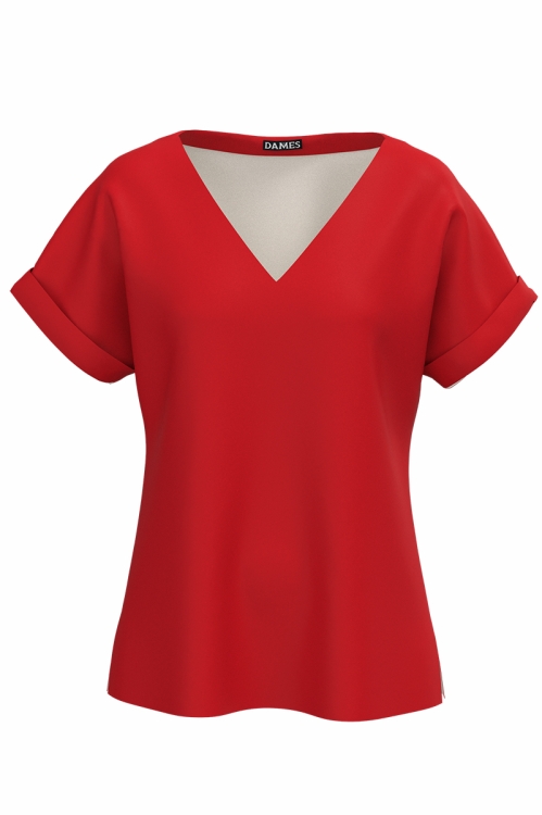 Bluza rosie de vara cu maneca raglan si decolteu in V