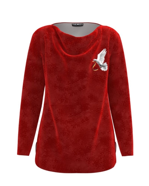Bluza rosie din catifea cu imprimeu Tricolor CMD4944