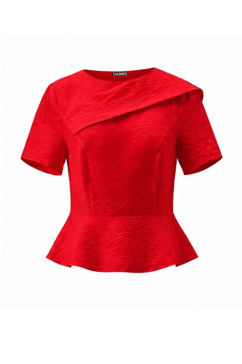 Bluza rosie din vascoza cu detaliu pe umar
