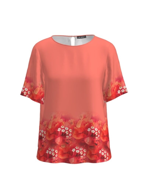 Bluza roz cu maneca scurta imprimata cu model Flori de hartie CMD2969 - Img 1