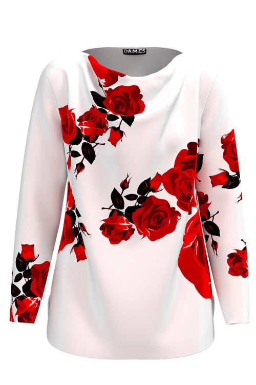 Bluza roz pal din catifea cu imprimeu trandafiri CMD5052 - Img 2