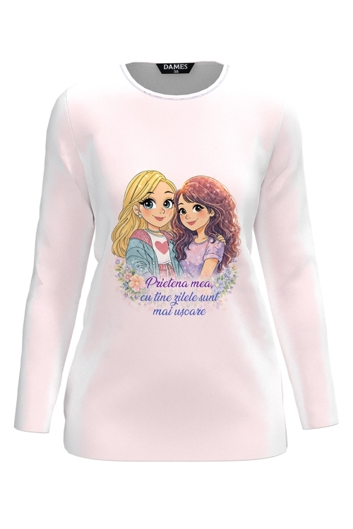 Bluza roz pal din catifea cu mesaj pentru Prietena