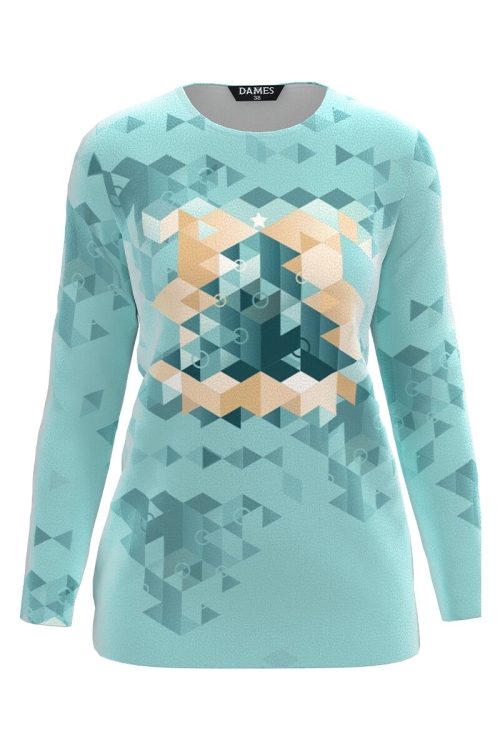 Bluza turcoaz din catifea cu imprimeu grafic CMD4920 - Img 2