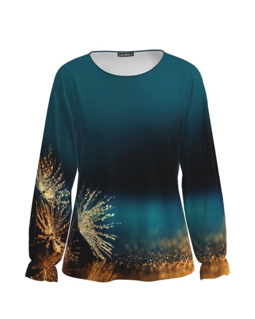 Bluza verde cu maneca lunga imprimata Picaturi de roua CMD1950
