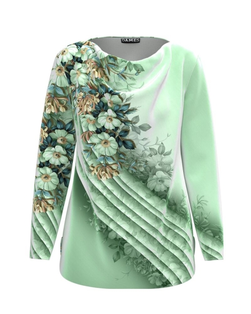 Bluza vernil din catifea cu imprimeu floral CMD3504