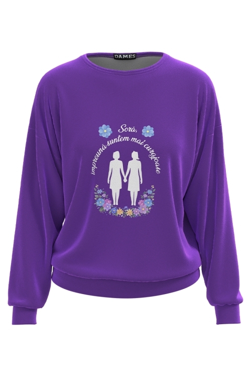 Bluza vernil din catifea cu mesaj Sora