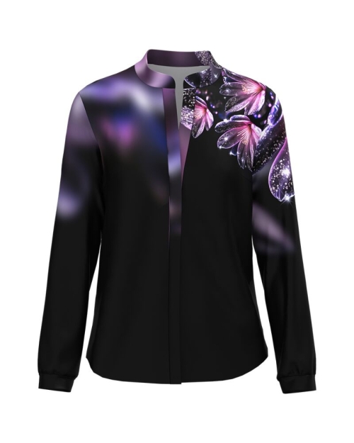 Camasa de dama neagra cu guler tunica imprimata floral CMD4869