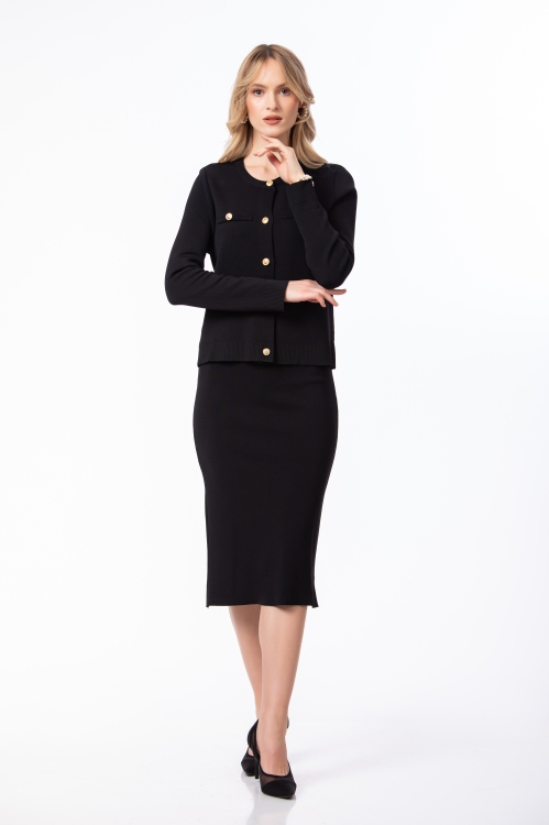 Compleu dama negru din tricot fusta si jacheta - Img 2