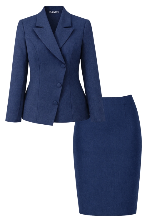Costum bleumarin din stofa fina Valeria