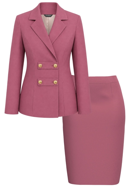 Costum elegant roz antic cu sacou military si fusta conica