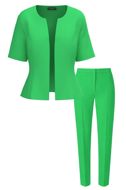 Costum elegant sacou cu maneca scurta si pantalon conic verde