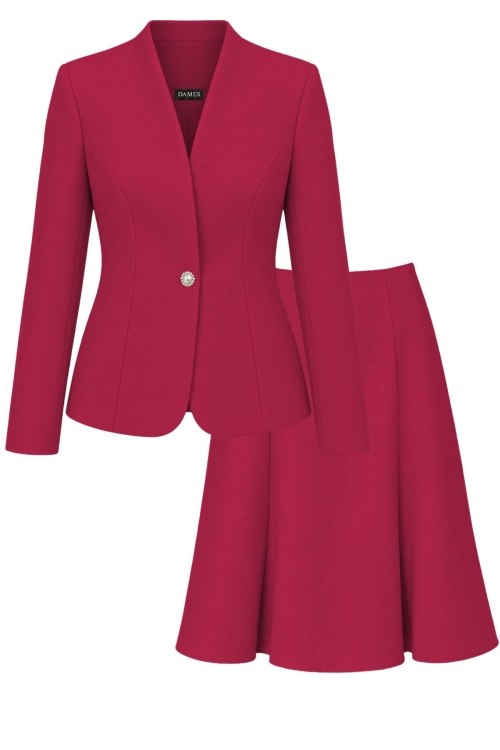 Costum fucsia cu sacou cambrat si fusta in clini din stofa groasa Noemi