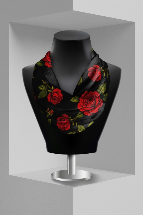Esarfa circulara din catifea Noir Rose