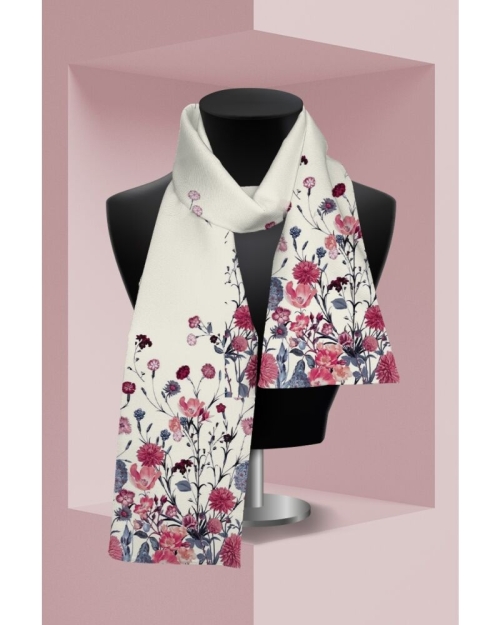 Esarfa subtire alba imprimata cu model Floral CMD2083