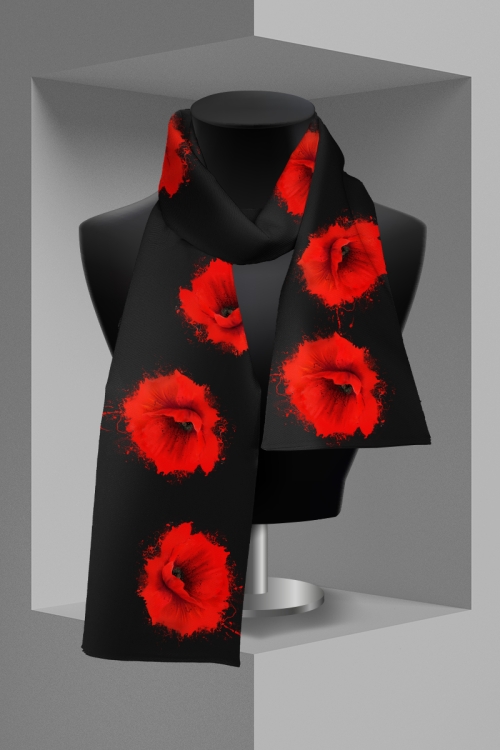 Esarfa subtire neagra cu model floral SS25