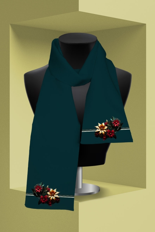 Esarfa verde subtire imprimata floral AW24