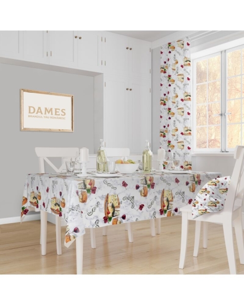 Fata de masa alba din satin imprimat cu model Brie CMD4775 - Img 1